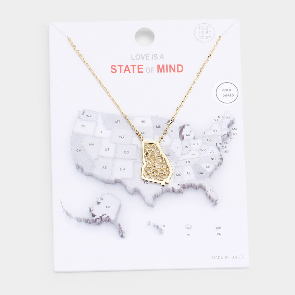 Gold Dipped Georgia Map State Pendant Necklace Chain Charm Statement Jewelry
